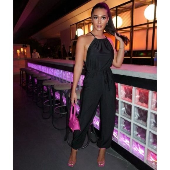 Black Sleeveless Side Slit Belted Jumpsuit Playsuit - Picture 8 of 11